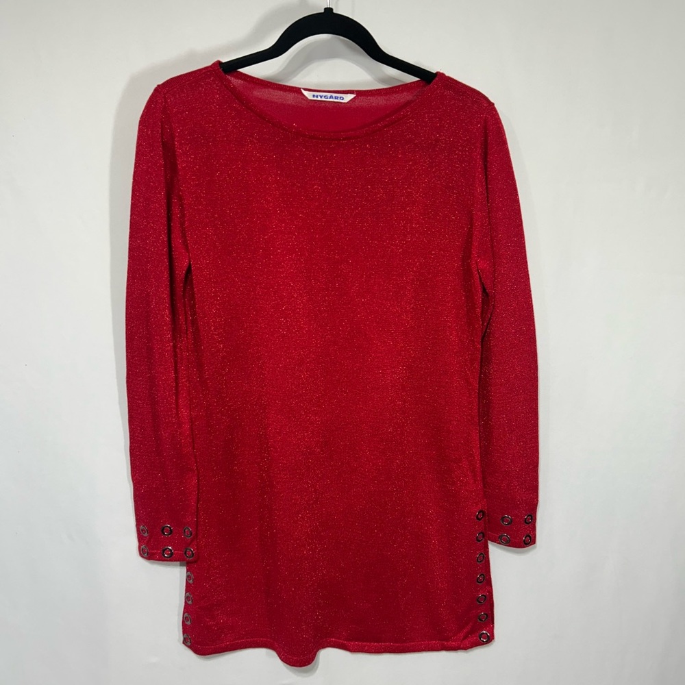 NYGARD Sparkly Red Long Sleeve Top with Button Accents